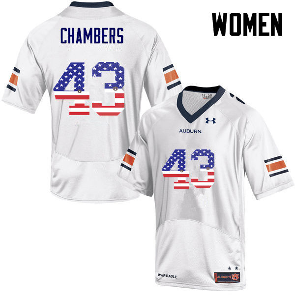 Auburn Tigers Women's Cedric Chambers #43 White Under Armour Stitched College USA Flag Fashion NCAA Authentic Football Jersey XNW6774XS